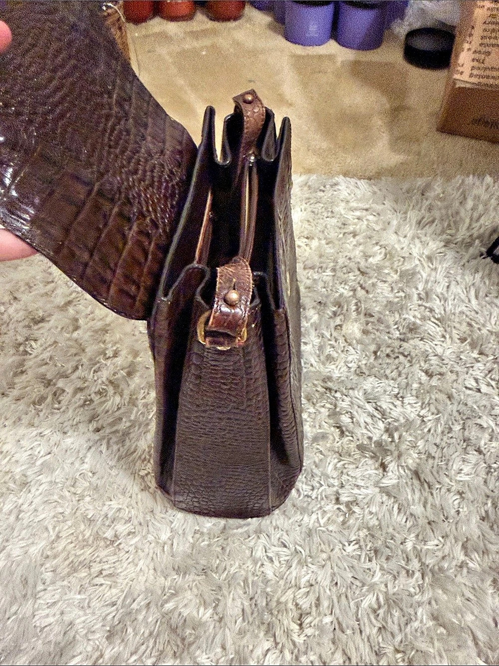 Brahmin Brown Crocodile-Embossed Crossbody Bag - Picture 4 of 6